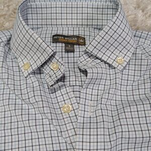 Peter Millar White and Blue Windowpane Button-Down Shirt